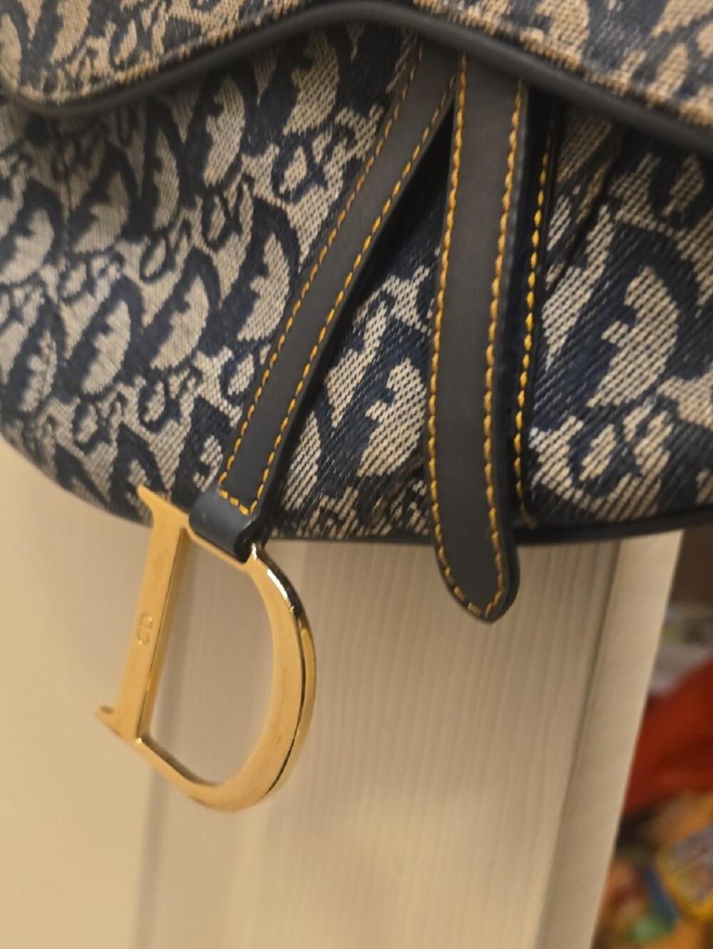 Dior Blue and Cream Saddle Shoulder Bag with Gold Hardware - Picture 5 of 17